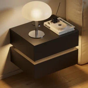 Lumio 2-Drawer LED Smart Floating Nightstand with Wireless Charging – Black
