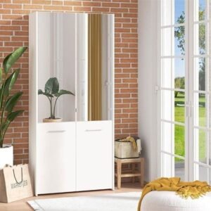 Osaka White Mirrored Large 50 Pair Shoe Cabinet Cupboard - 11011487