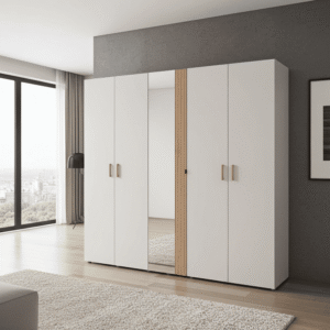 Granada Cashmere And Artisan Oak Effect Mirrored 5 Door Wardrobe - 11013695