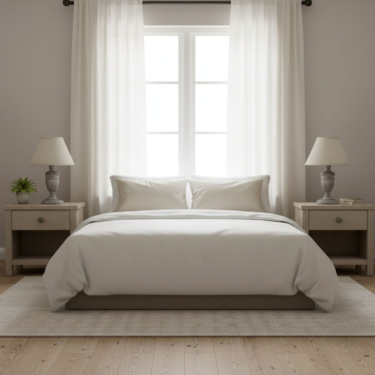 Rustic Wooden Urn Table Lamp with Linen Shade – Bedside Light UK | Prime Gallery - Image 4