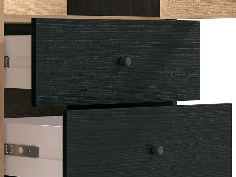 Clifton Slatted Artisan Oak Effect And Black 2 Door Display Cabinet - 11013529