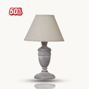 Rustic Wooden Urn Table Lamp with Linen Shade – Bedside Light UK | Prime Gallery