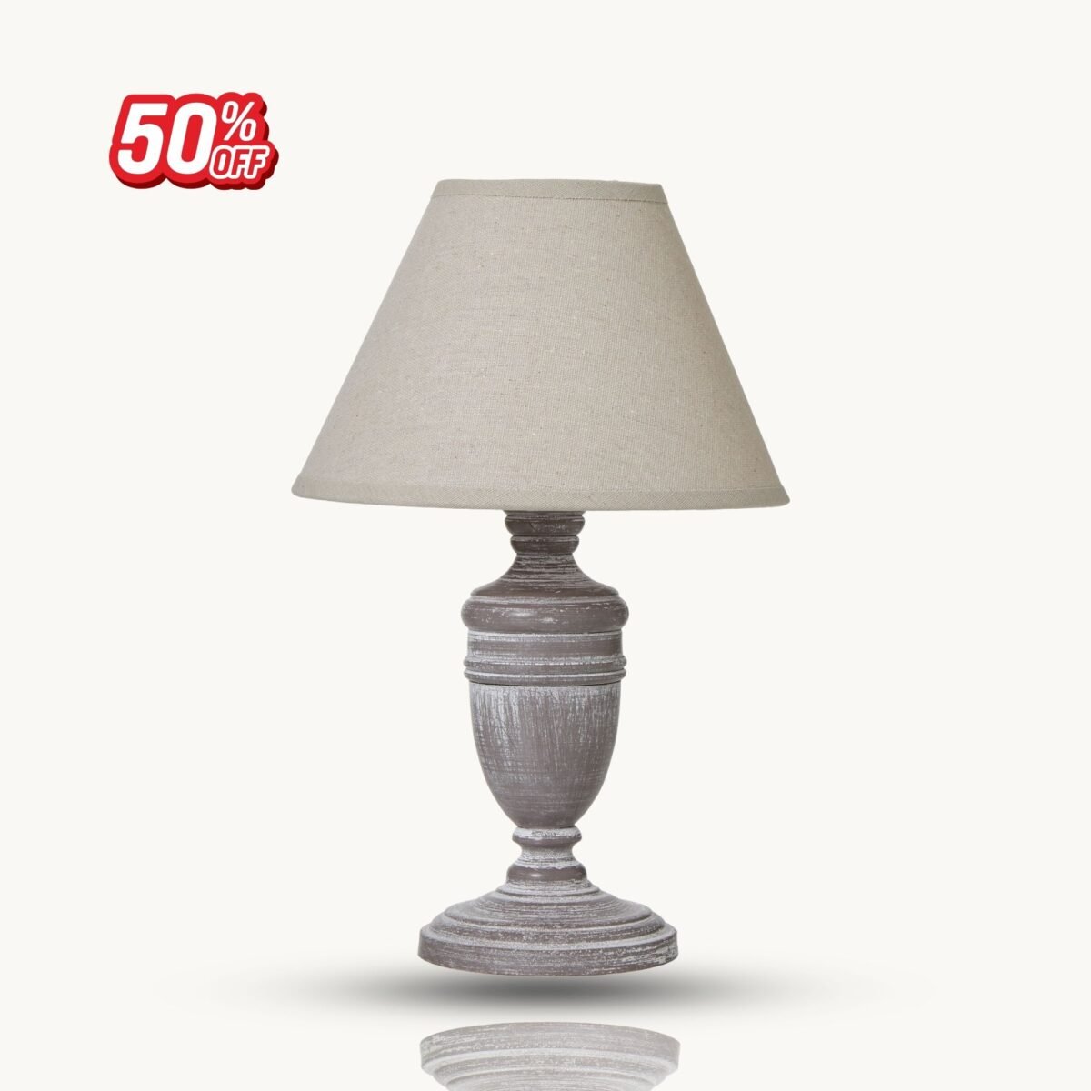 Rustic Wooden Urn Table Lamp with Linen Shade – Bedside Light UK | Prime Gallery