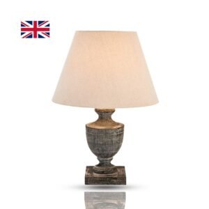 Grey-Washed Wooden Table Lamp with Linen Shade for Bedroom & Living Room