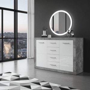 Pietra 117cm Sideboard Grey and White Gloss 2 door 4 drw - 2698