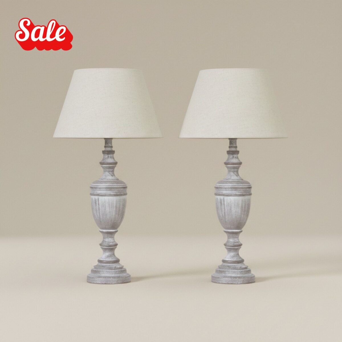 Rustic Wooden Urn Table Lamp with Linen Shade – Bedside lamps UK | Prime Gallery - Image 2