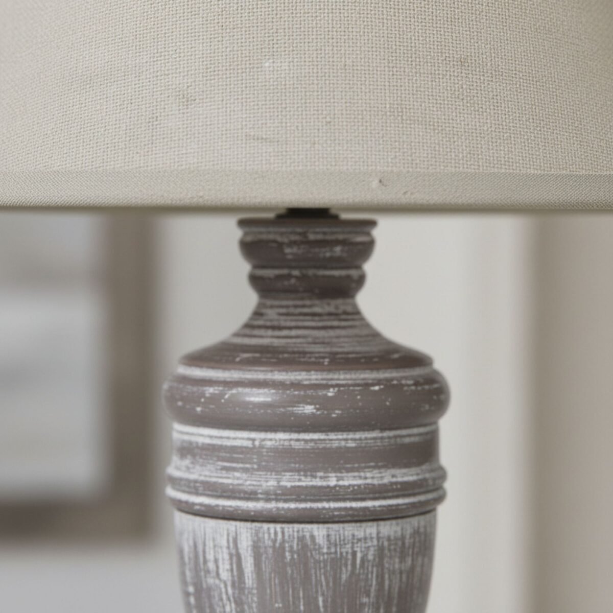 Rustic Wooden Urn Table Lamp with Linen Shade – Bedside Light UK | Prime Gallery - Image 5
