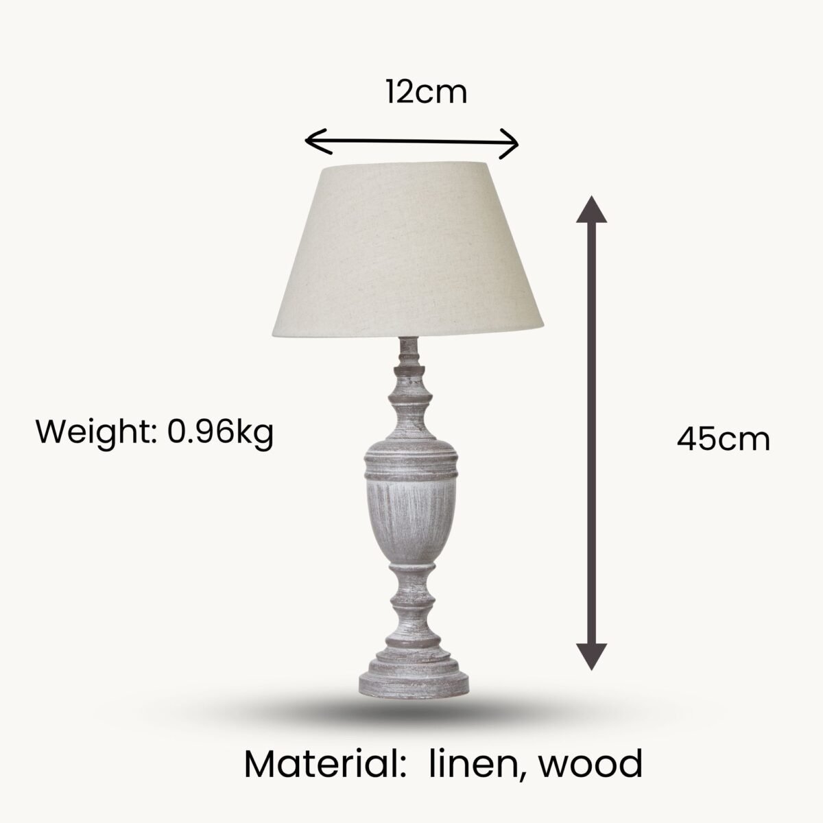 Rustic Wooden Urn Table Lamp with Linen Shade – Bedside lamps UK | Prime Gallery - Image 5